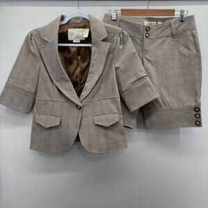 Y2K Guess Stretch Blazer Set Juniors Large Brown Plaid Jacket Low Rise Shorts